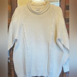 Ivory Cable Knit Fisherman's Sweater Size Medium Wool Blend Vintage Roll Neck